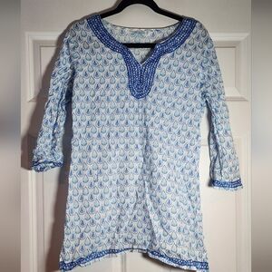 Just Bee Lightweight Blue And White Coverup Top M